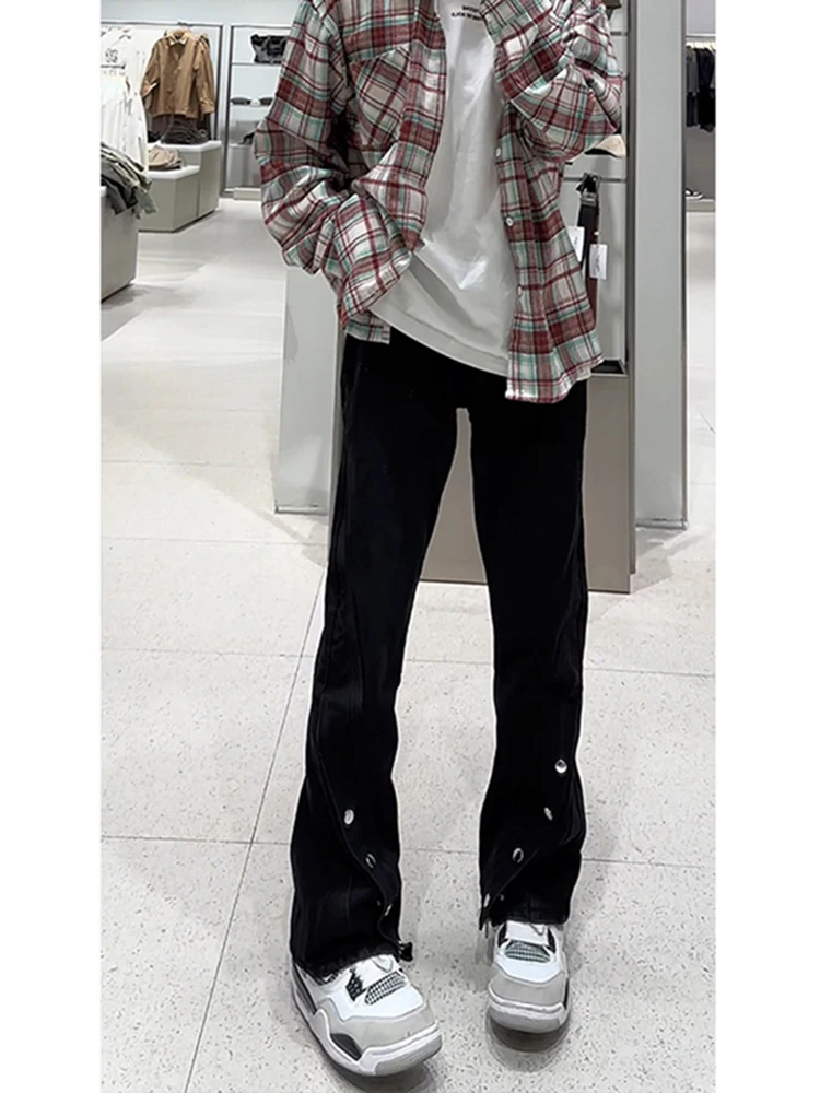 

Cool Straight Leg Jeans Men's Button up Denim Pants Slimming Wide Leg Long Trousers American Vibe Autumn Spring Youth Faion