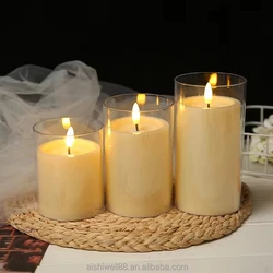 LED sans flamme en verre à piles avec télécommande et minuterie, décoration d'intérieur et extérieure, fête de mariage, Noël, ci-après