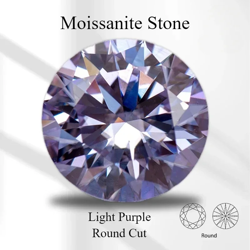 Moissanite Wholesale Light Purple Color Round Cut Lab Grow Gemstone for Jewelry Diy Making Materials with GRA Certificate