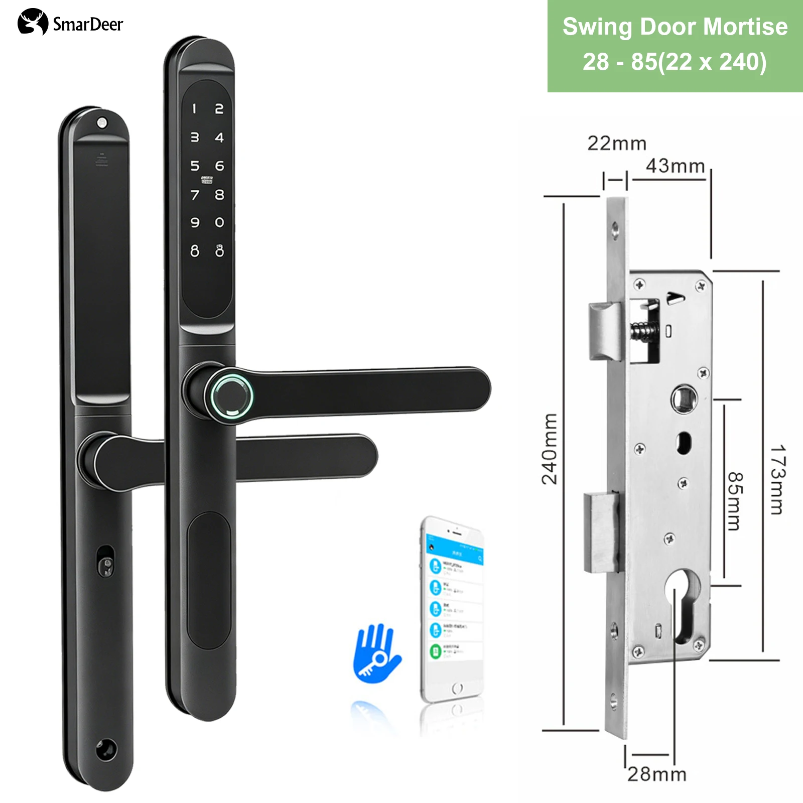 Slimme schuifdeurslot met thermische onderbreking, aluminium, IP65 waterdicht, Tuya WiFi, vingerafdruk, biometrische sleutelloze toegang, elektronisch slot