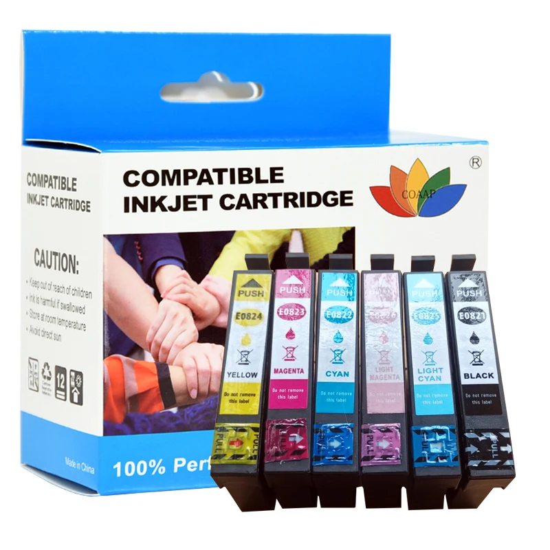 

6x Compatible T0827 Ink Cartridge For Epson R270 R390 TX650 T50 T59 TX720 TX700 RX610 RX590 RX615 Printer T0821 - T0826
