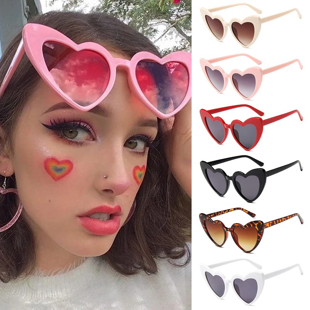 Retro Women Clout Goggle UV400 Protection Vintage Sunglasses Eyewear Heart-Shaped Sunglasses