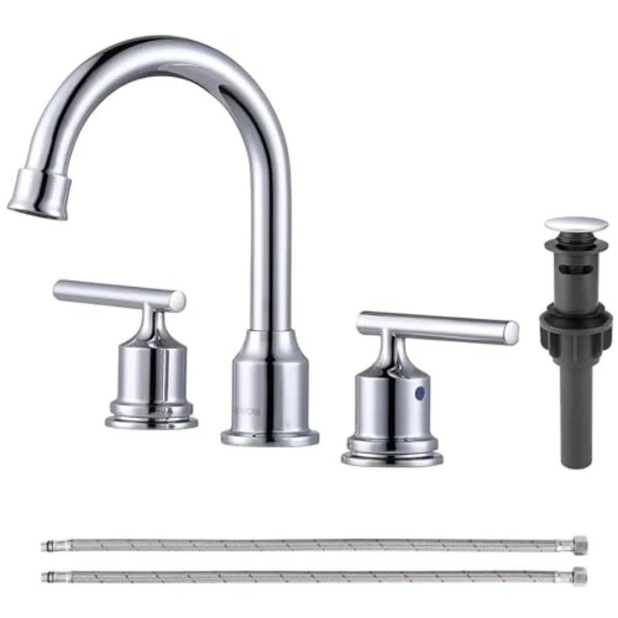 

Bathroom Faucet Bathroom Sink Faucet 3 Hole Vanity Faucet 8 Inch Brass Basin Faucet 2 Hle Tall Bathroom Tap with Drain Hoses