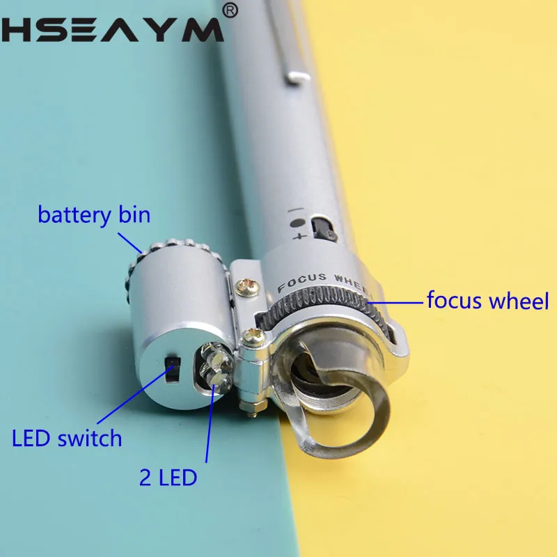 100X Mini Focus Microscope with LED Pen Type Electronic Textile Cloth Printing Mesh Jewelry Portable Magnifying Glass Loupe