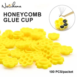 NATUHANA 100pcs Disposable Eyelashes Blossom Cup Lash Extension Glue Adhesive Holder Plastic Stand Flowering Cup