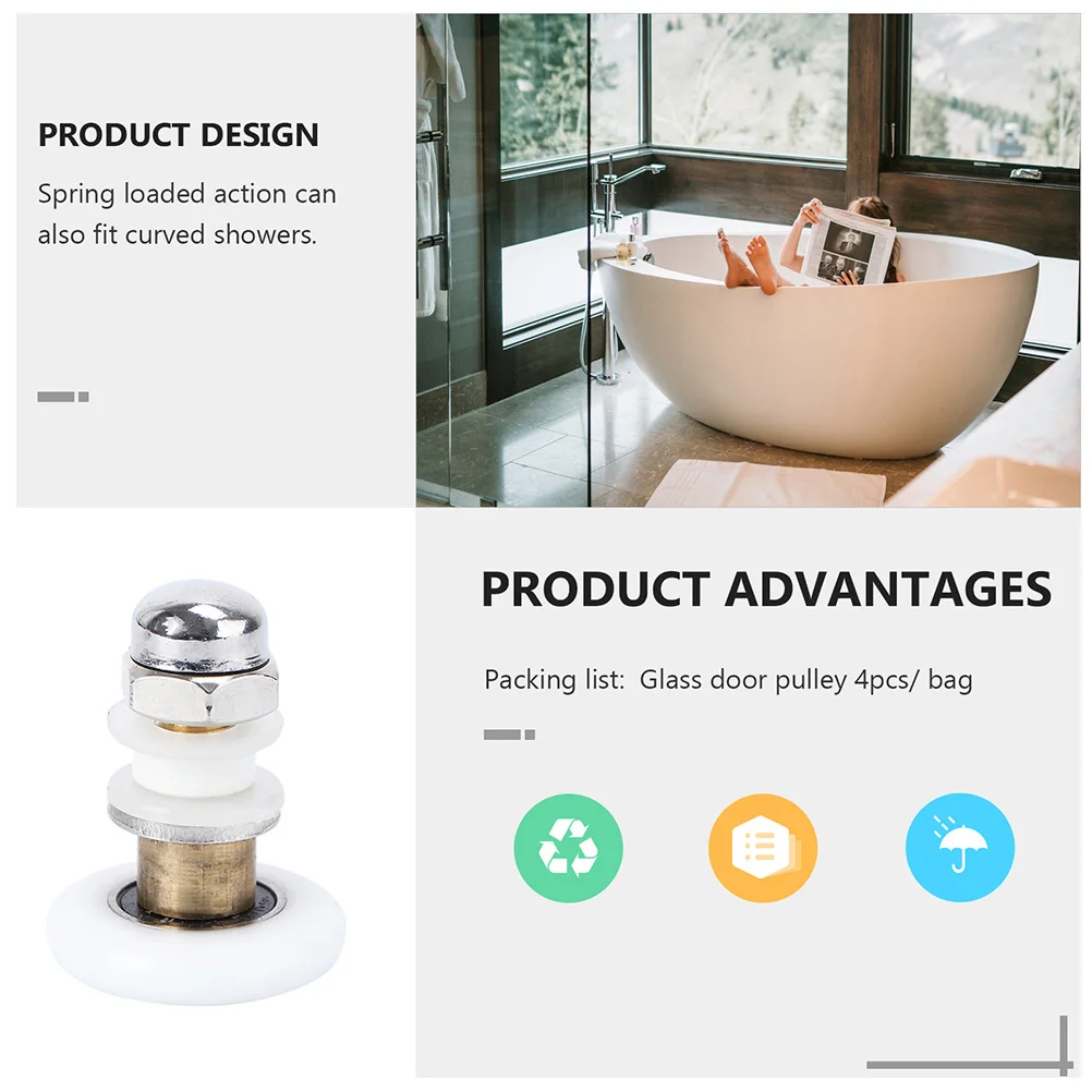 

Rollers Glass Sliding Door Pulley Bathroom Stainless Steel Shower Wheels with Grooves Travel