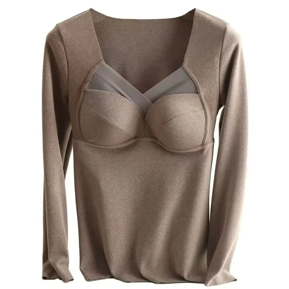 Ropa térmica para mujer con cuello en V para mantener el calor, ropa interior térmica Invisible de Color sólido, lencería, sensación de calefacción, Tops largos cálidos para mujer