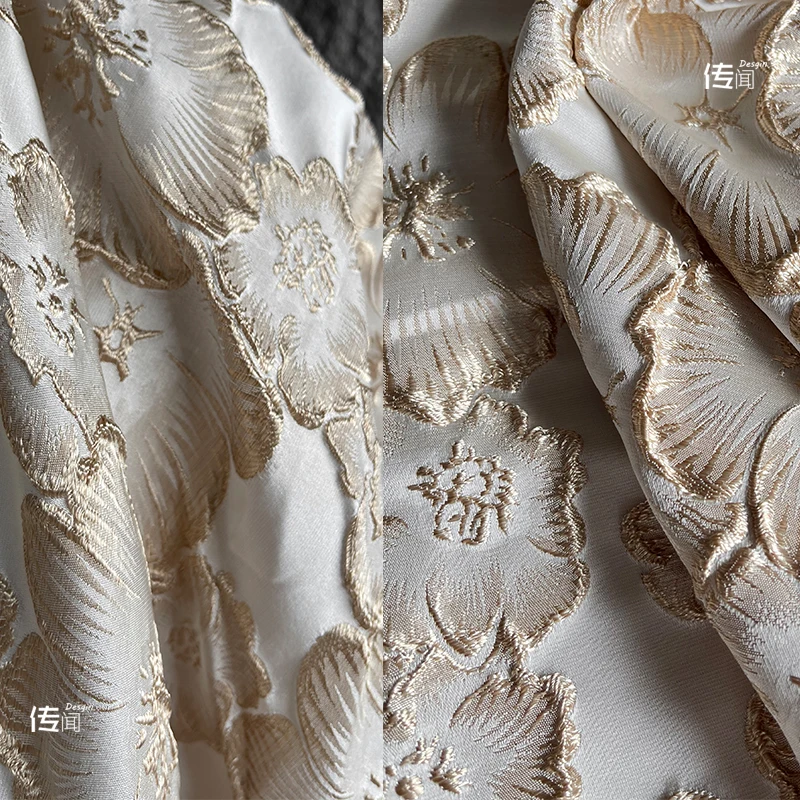 

Jacquard Fabric Three-Dimensional Texture Chinese Style Embroidery Big Petal Cheongsam Dress Hanfu Designer Fabric