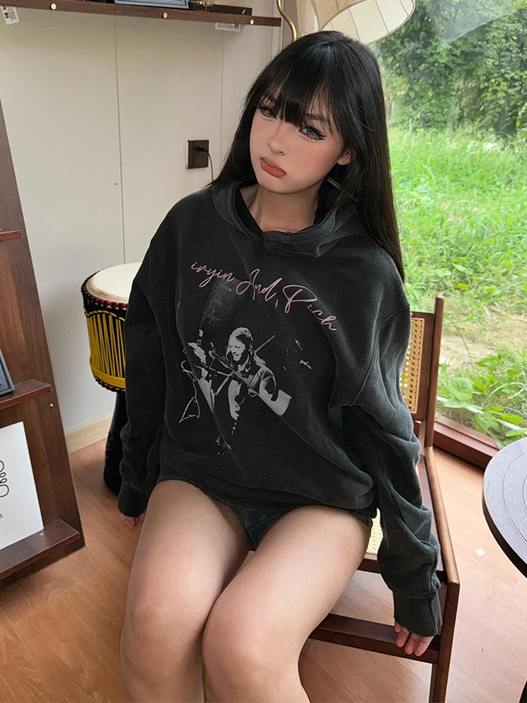 Pullover Y2k Letter Goth Grunge Print Hoodie Sweatshirts Women's Oversized Loose Streetwear Metal Fashion Men Women Hooded Shirt