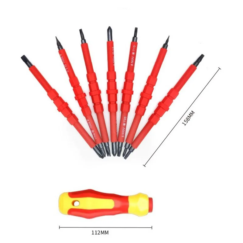 Electrician Repair Tools Kit 13pcs 1000V Changeable Insulated Screwdrivers Set with Magnetic Slotted Phillips Pozidriv Torx Bits