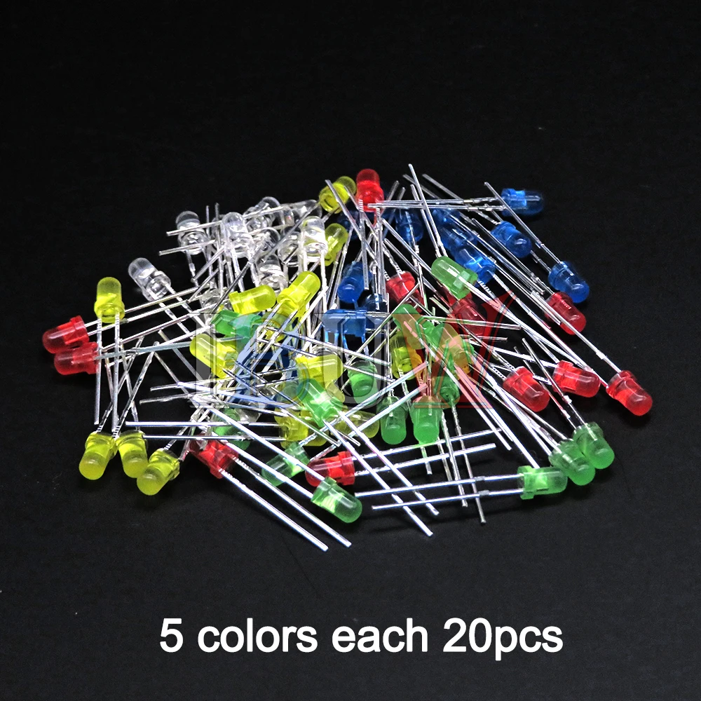 100PCS/lot 3mm LED Diode F3 Assorted Kit ibuw White Green Red Blue Yellow Orange Pink Purple Warm White DIY Light Emitting Diode