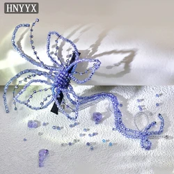 HNYYX Fashion Baroque Butterfly Decorative Hair Clip Blue Beaded Tassel Girls Summer Headwear Delicate Party Gift Hairpin A190