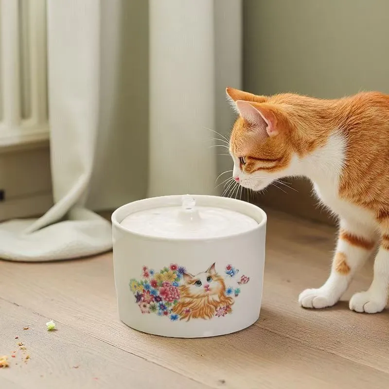 

Электронный фонтан для кошек, поилка для кошек, керамическая поилка для собак, автоматический диспенсер для воды для домашних животных, фонтан для домашних животных 1,2 л, товары для кошек