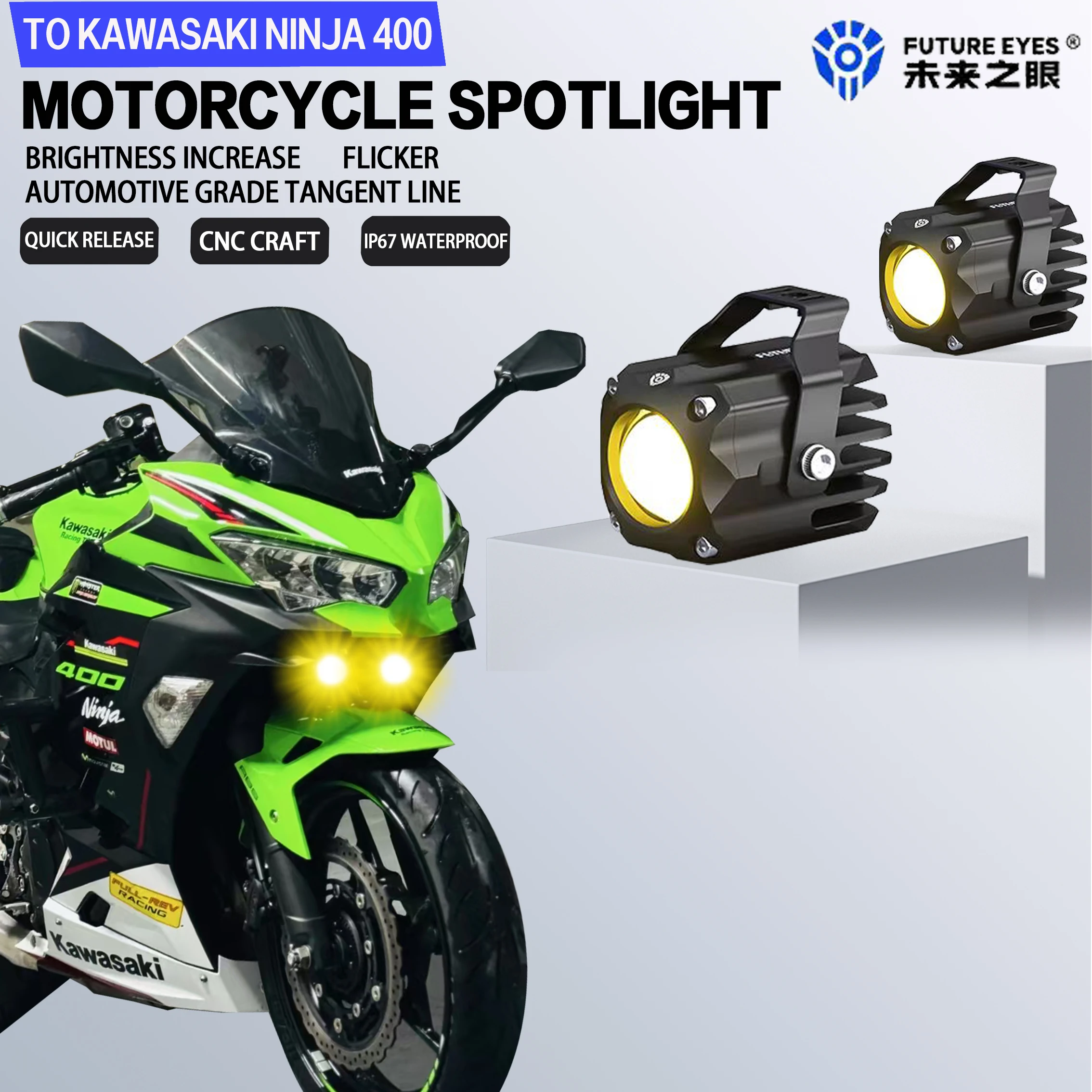 Future Eyes F150S For Kawasaki Ninja 400 Auxiliary Light Mini Motorcycle LED Spotlight Hidden Night Safety 60W Bright Fog Light