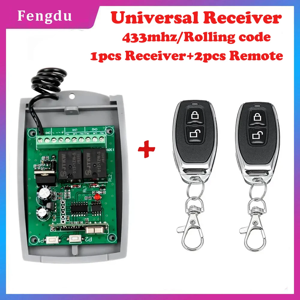 Receptor de control remoto DC12V/24V 433MHz con código evolutivo HCS301, control remoto de código abierto para puerta de garaje