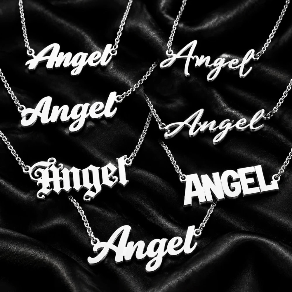 Customized Name Necklace Brush Font Personalized Stainless Steel Pendant Clavicle Chain Women's Jewelry Valentine's Day Gift