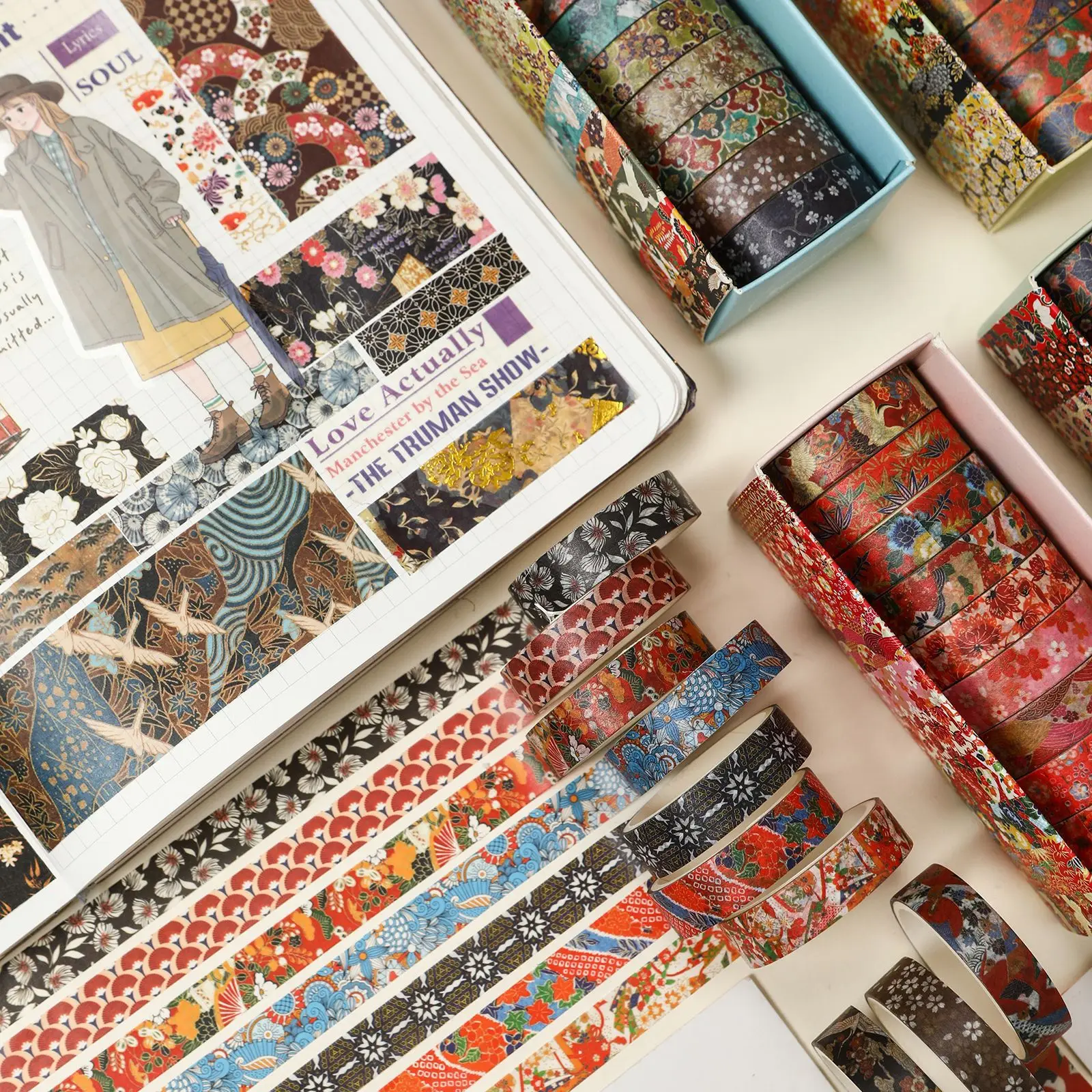 

Набор традиционных японских декоративных бумажных лент серии «Укиё-э» для скрапбукинга, ведения дневников, изготовления открыток и поделок своими руками