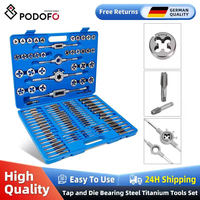 Podofo 110pcs/set M2‑M18 Screw Nut Thread Taps Dies With Wrench Handle Heavy Duty Han for Repairing Cutting
