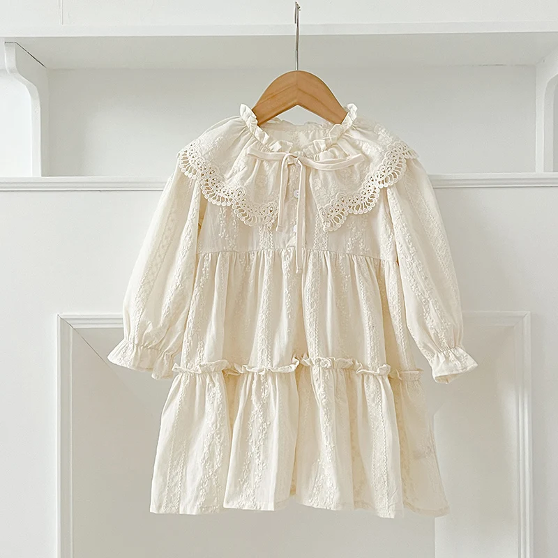 Autumn Sisters Dress Baby Bodysuit Flower Embroidery Dress For Infant Girls Toddler Outfit Sisters Lace Collar Princess Dress