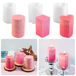 Relief Love Letter Cylinder Scented Candle Silicone Moulds Valentine’s Day Heart Column Resin Molds Square Gypsum Wedding Decor