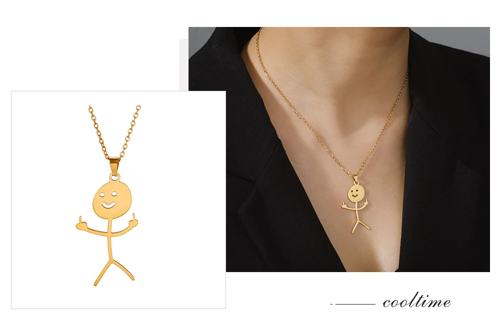 COOLTIME Stickman Anhänger Halskette für Männer Frauen Edelstahl Mittelfinger Geste Kette Halskette Schmuck Geschenk – Detail 10