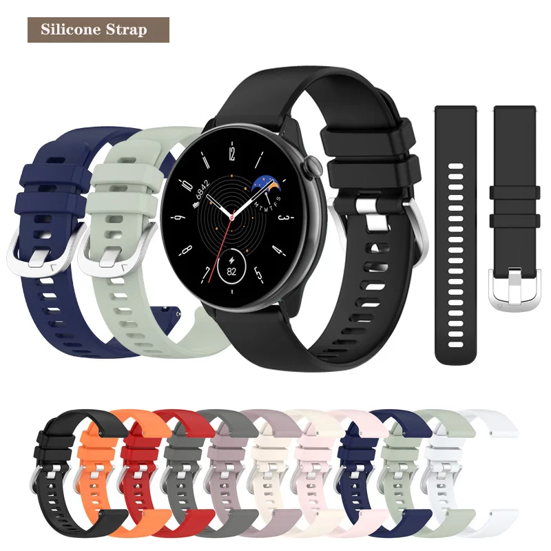 

20mm 22mm Silver Buckle Silicone Strap Band For Huami Amazfit GTR mini / GTR4 GTR3 GTR2 / GTR 2 2e 3 4 42mm 47mm