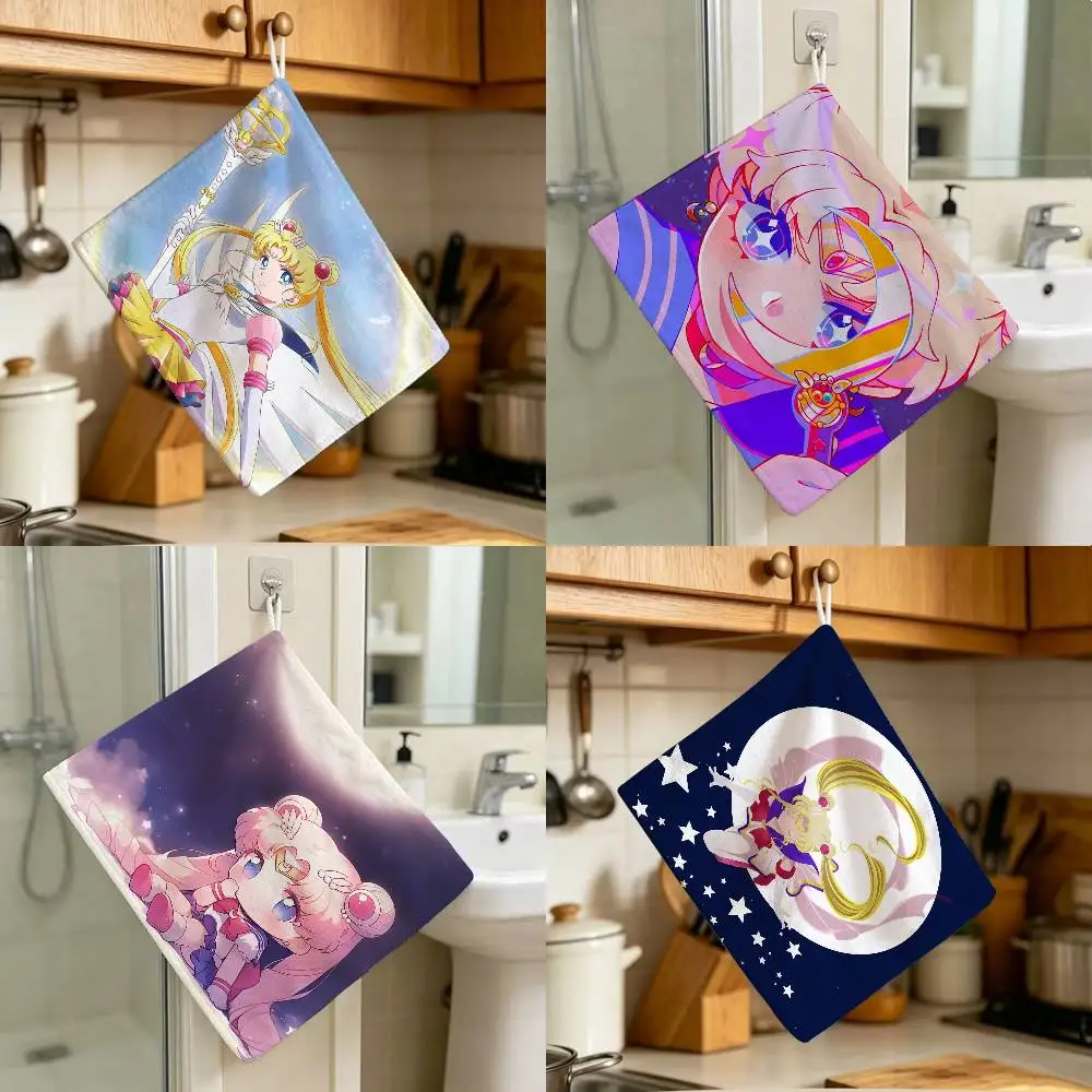 Luna Black Cat Polyester Cotton Hanging S-ailor M-oons Kitchen Towel Skin Friendly Hand Wiping Towel For Hotel Cafe Household