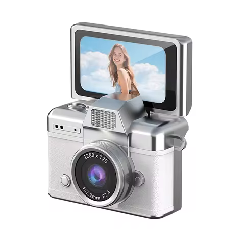Palm-Sized Mini Digital Camera 180° Flip Selfie Screen with Flashlight Multiple Filters OOTD Accessory Camera