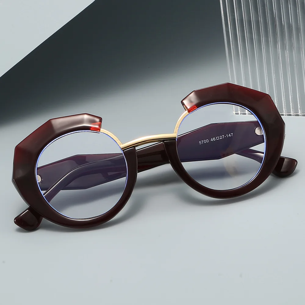 2026 Neue übergroße, runde, blaues Licht blockierende Brille für Damen – halbrunde Goldakzente |   Rahmen mit klaren Gläsern