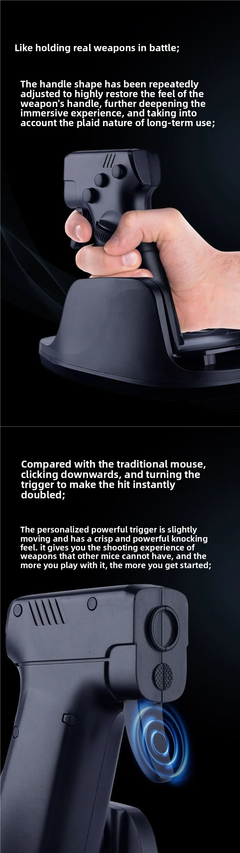 Gun Mouse Shooting Game Upright Handle Grip Trigger Pistol Vertical Wired Peripherals