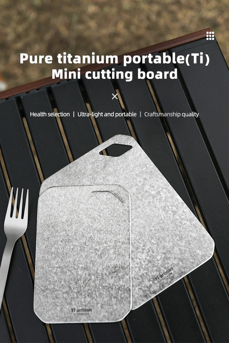 Tiartisan Reines Titan Mini-Schneidebrett für Outdoor-Camping, Tragbares Doppelseitiges Lebensmittelechtes Obst- und Fleisch-Schneidebrett – Detail 1