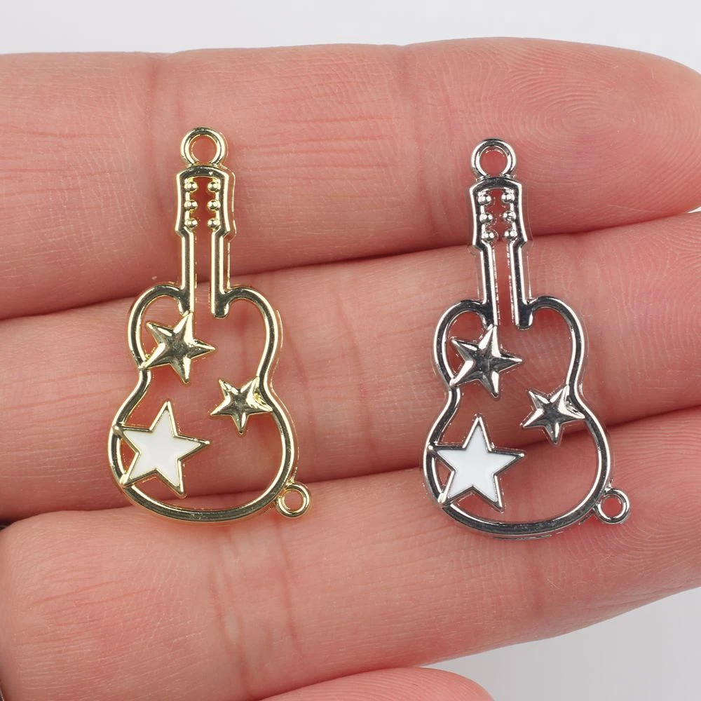 10pcs Simple Hollow Out Violin Shape Pendant Earring Necklace Bracelet Jewelry Making Accessories Handmade DIY Craft Ornament