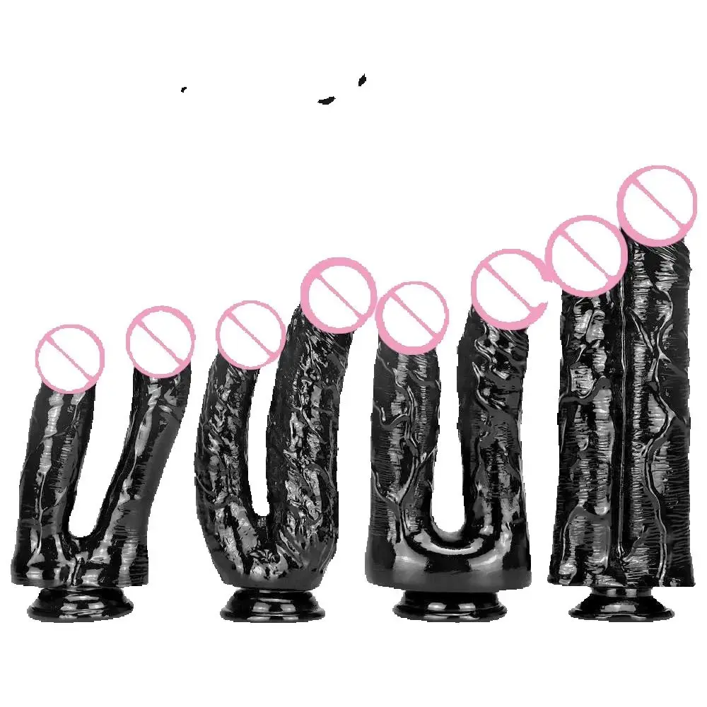 Double Dildos Female Masturbation Double Penetration Both Vagina and Anus Big Penis with Suction Cup Sex Toy Strap on Two Dildo