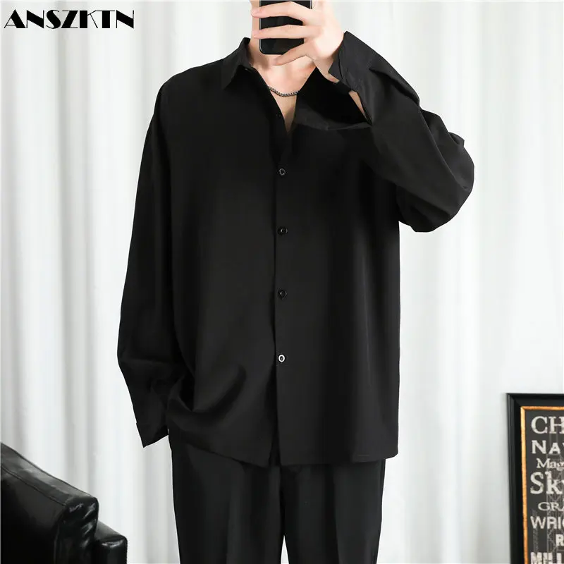 

ANSZKTN Men's autumn and winter new velvet thickened loose large size shirt coat long-sleeved shirt