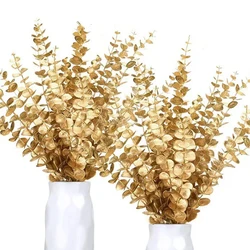 10/20PCS Artificial Eucalyptus Stems Gold Leaves Fake Flowers for Floral Arrangement Wedding Bouquets Thanksging Xmas Decoration