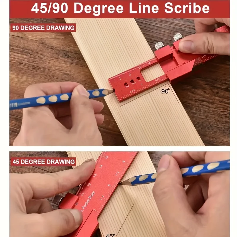 Precision Carpenter Angle Marking Tool, Aluminum Alloy Multifunctional Layout Measuring Ruler for DIY Woodworking Layout