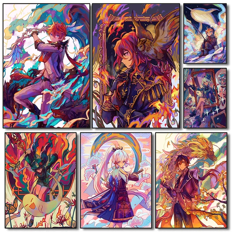 Games Genshin Impact Posters Popular Game Character Prints Canvas Painting Genshin Impact Wall Art Pictures Home Room Decorat