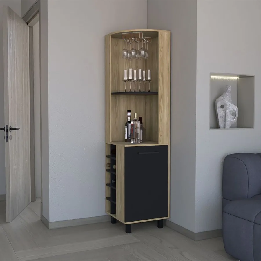 

Corner Bar Cabinet Cleveland Living Room Natural Oak Black