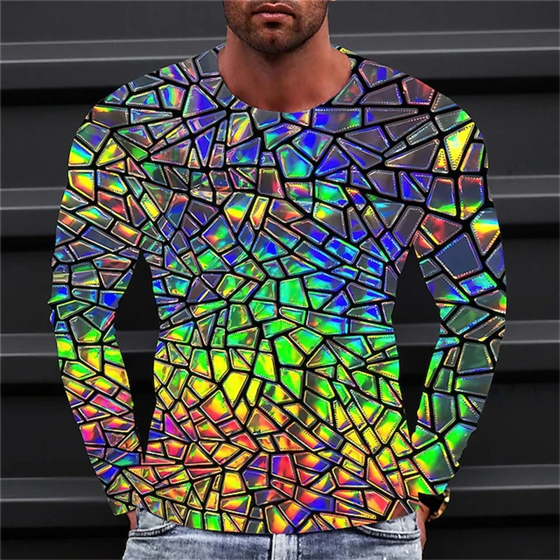 Men's Long Sleeve T-shirt 3d Print Vortex Tee Shirts For Men Street O Neck Oversized Harajuku Man Clothing Fashion Colorful Tops