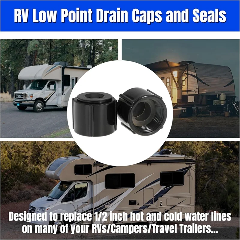 Low Point Drain Caps And Seals(4 Set) For Rvs, Campers Trailers 1/2 Inch For RV Hot And Cold Water Line 1/2"