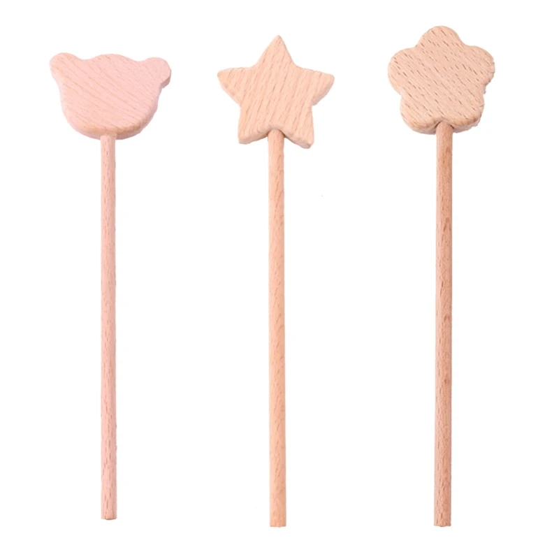 

2023 New Wooden Teether Stick Star Bear Flower Beech Wood Teething Toy Ornament