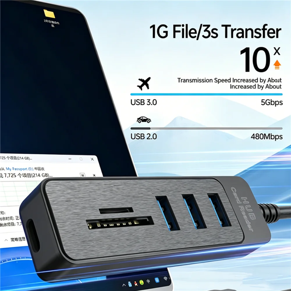 KEBIDU Multi Port USB Hub USB 3.0 2.0 Type C Adapter With Card Slots Fast Transfer Docking Station For Laptop PC Phone Tablet