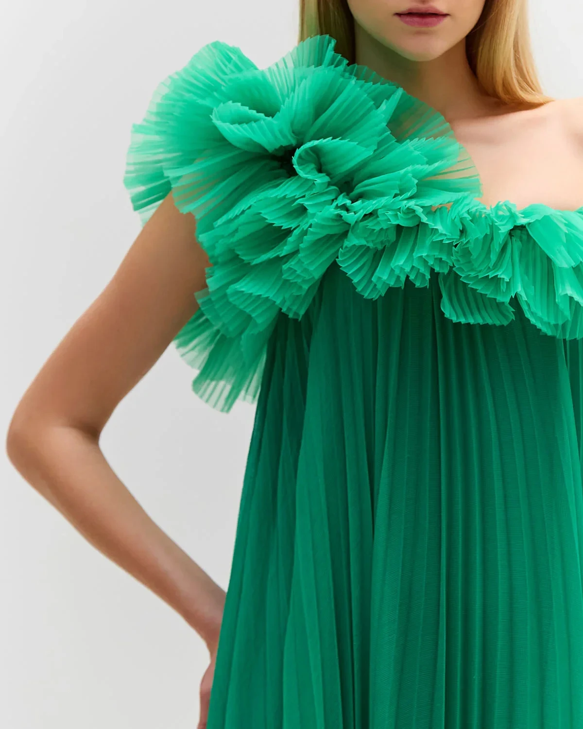 Flowing Party Dresses Chiffon Orchid Tiered Trimmed Long Women Formal Occasion Dress Off Shoulder Green Long Prom Gown Pleated