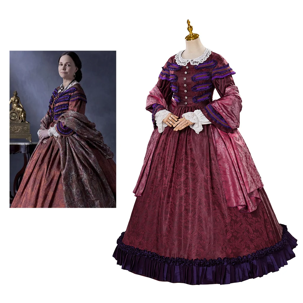 

Movie Lincoln Lady Mary Todd Cospay Dress With Shawl Full Set Mrs. President Victorian Civil War Dress Set Custom Made