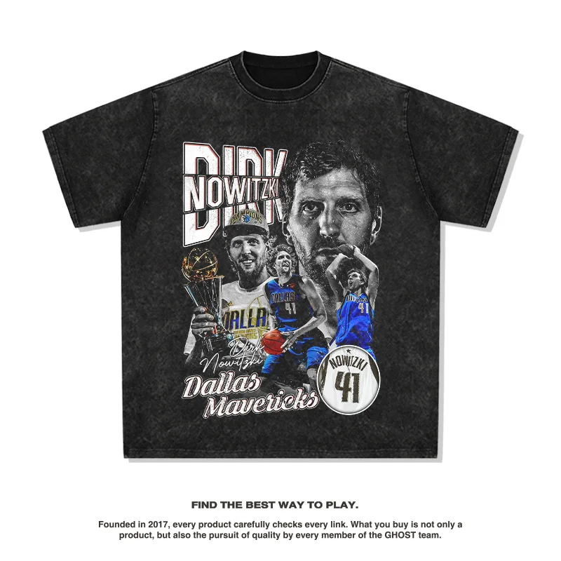 

Футболка Nowitzki's American Star 20225, бренд уличной одежды в стиле хип-хоп с моющимся круглым вырезом в стиле ретро и коротким рукавом