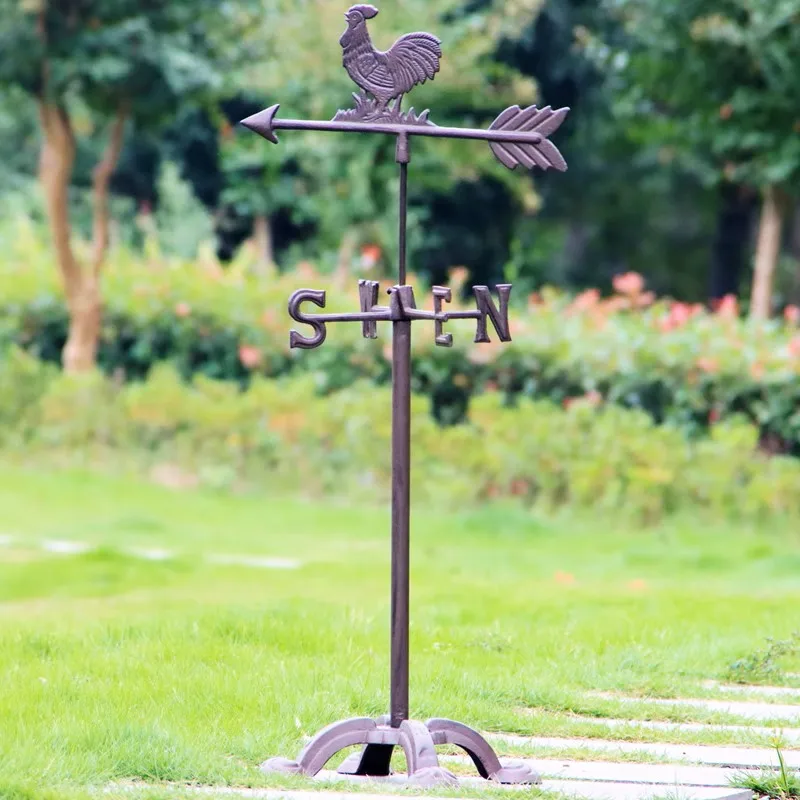 Heavy Duty Rustic Rooster Cast Iron Wind Vane Direction Indicator Double-sided For Home Garden Decoration Countryside Craft