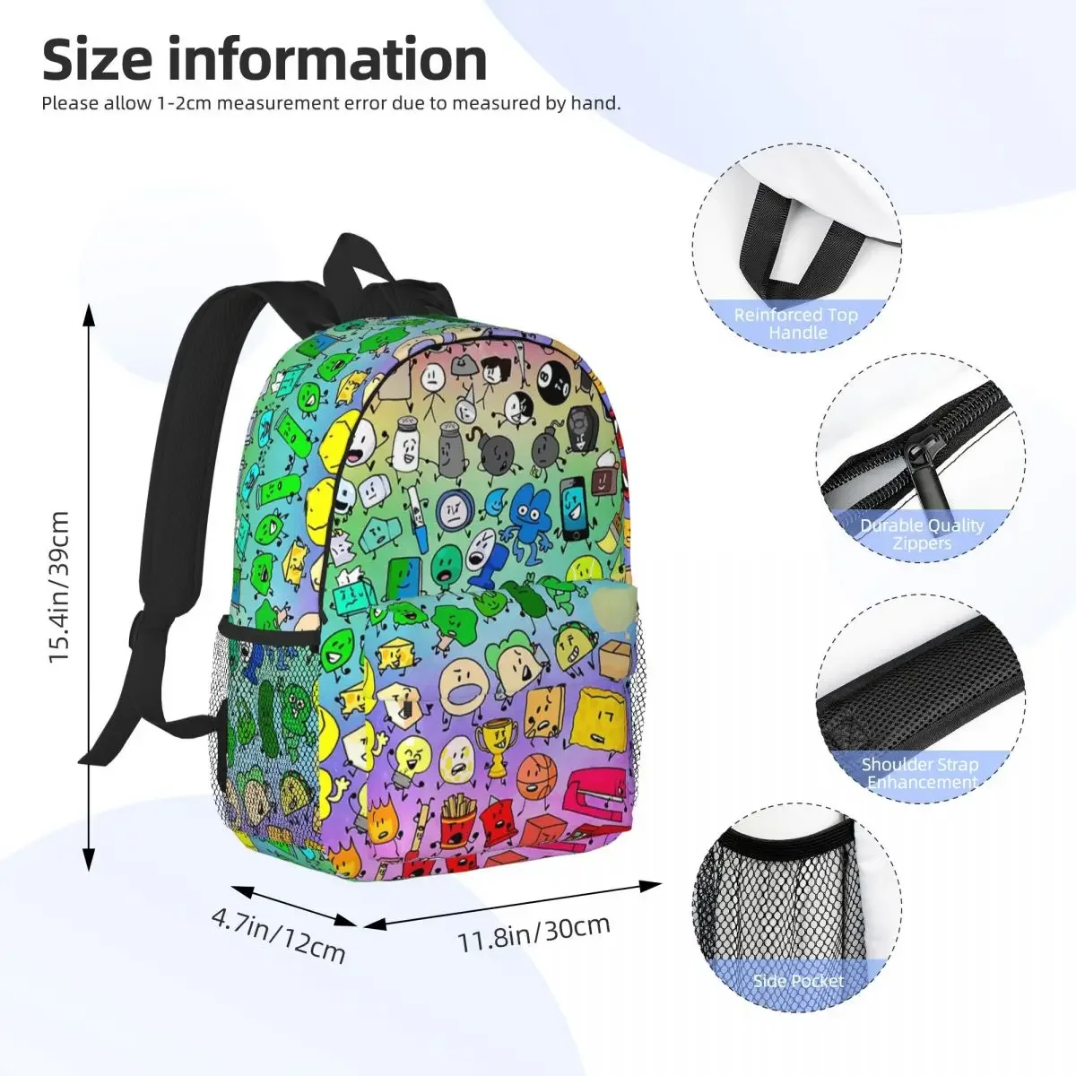 BFDI Inanimate Insanity All Characters Backpacks Teenager Bookbag Fashion Students School Bags Travel Rucksack Shoulder Bag