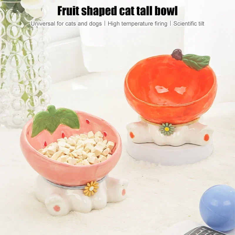 

Cat Fruit Ceramic Bowl Elevated Pet Food Water Bowls Raised Small Dogs Tilted Drinking Eating Feeders Puppy Cats Accessories