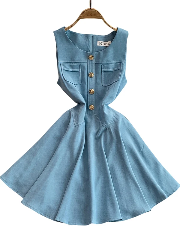 เสื้อกั๊กผ้าเดนิมทรงเอเอวสูงสำหรับผู้หญิง สไตล์เกาหลี ช่วยให้ดูผอมเพรียว เหมาะสำหรับฤดูร้อน