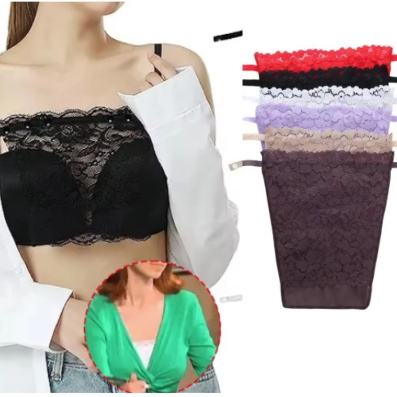 1pcs Lady Lace Clip-on Mock Camisole Bra Insert Overlay Modesty Panel Vest Bra Insert Wrapped Chest Protection Covering Tube Top
